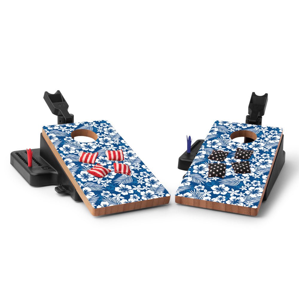 Blue Hibiscus Double Chuck Mini Cornhole Tabletop Game, - American Cornhole Association