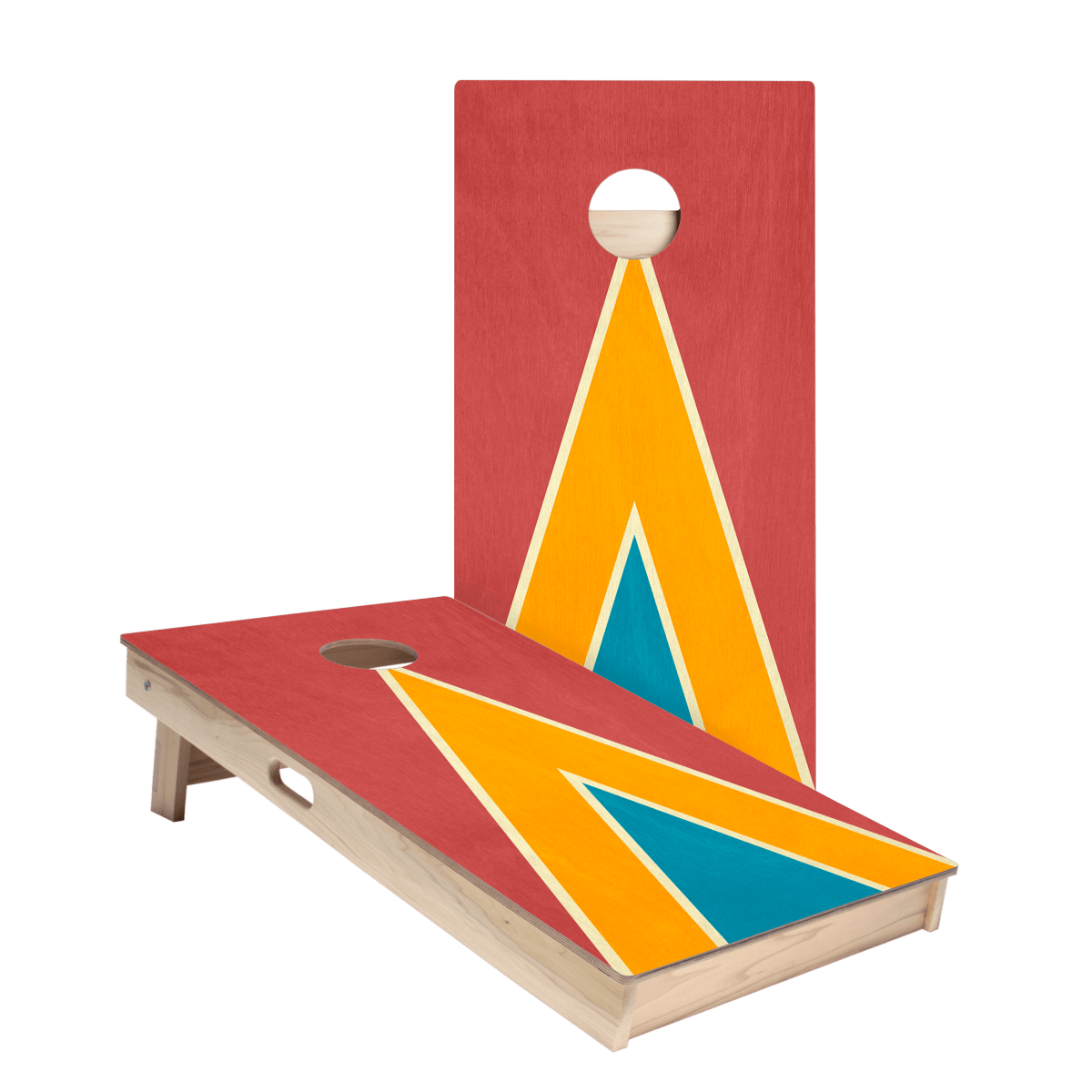 Classic Retro Triangle - Red, Orange, and Blue Star Cornhole Boards - ACA - 000436 | American Cornhole Association