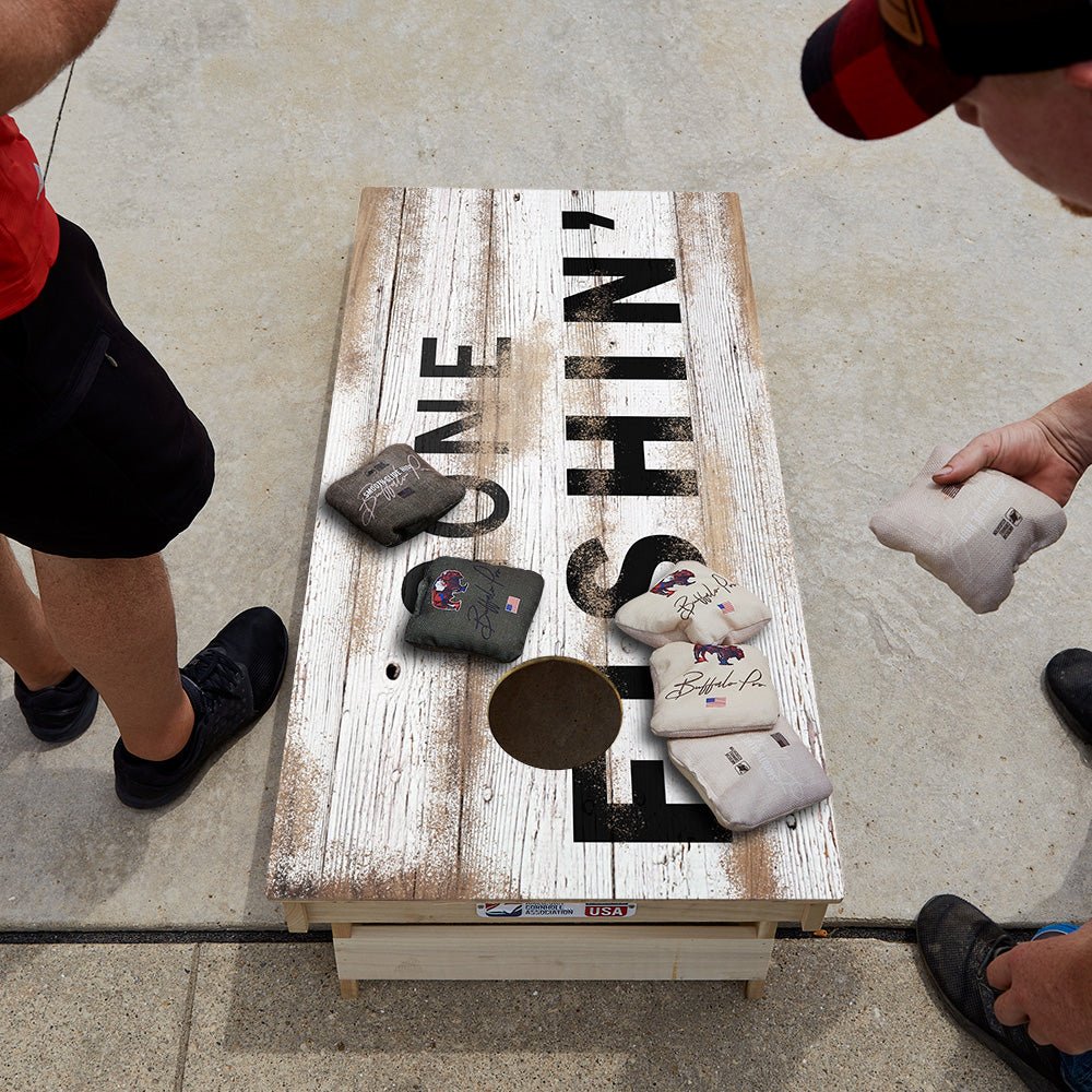 Distressed Wood Gone Fishin Star Cornhole Boards - ACA - 000388 | American Cornhole Association