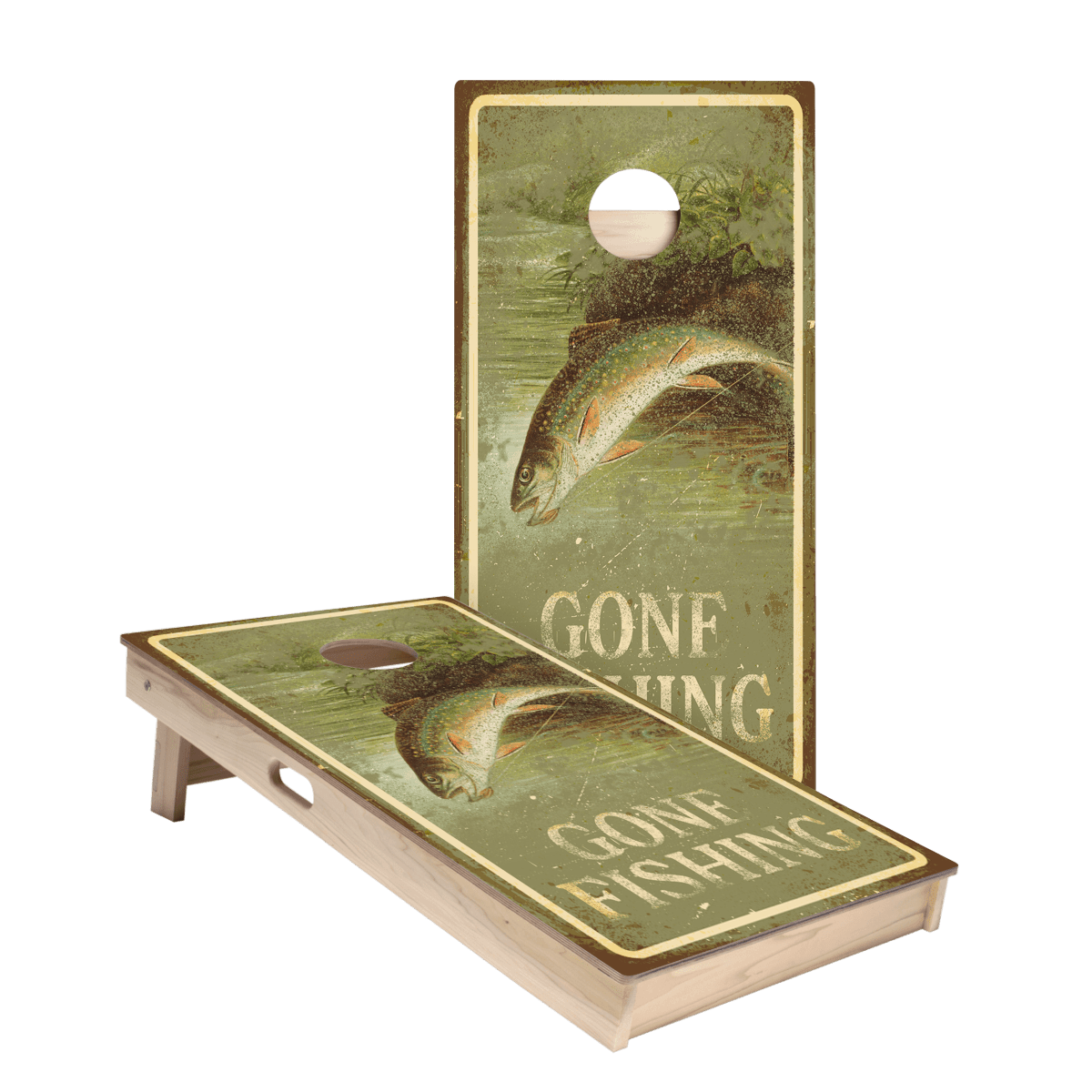 Gone Fishin Sign Star Cornhole Boards - ACA - 000389 | American Cornhole Association