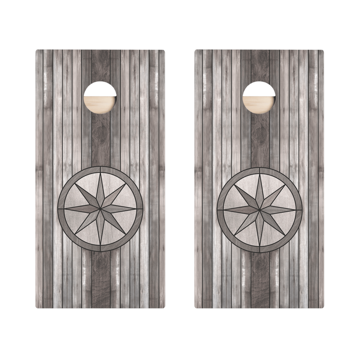 Gray Wood Compass Star Cornhole Boards, - American Cornhole Association