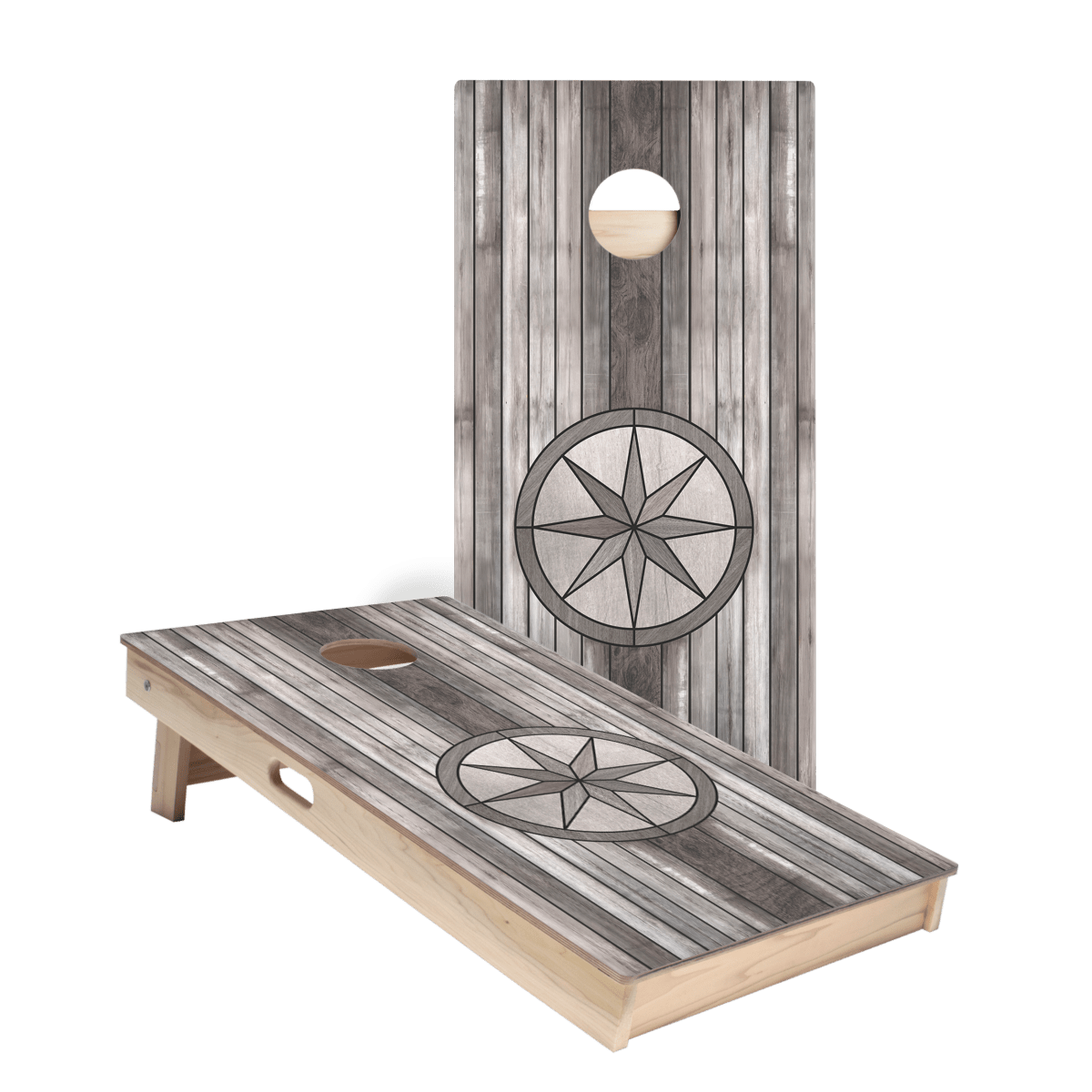 Gray Wood Compass Star Cornhole Boards, - American Cornhole Association