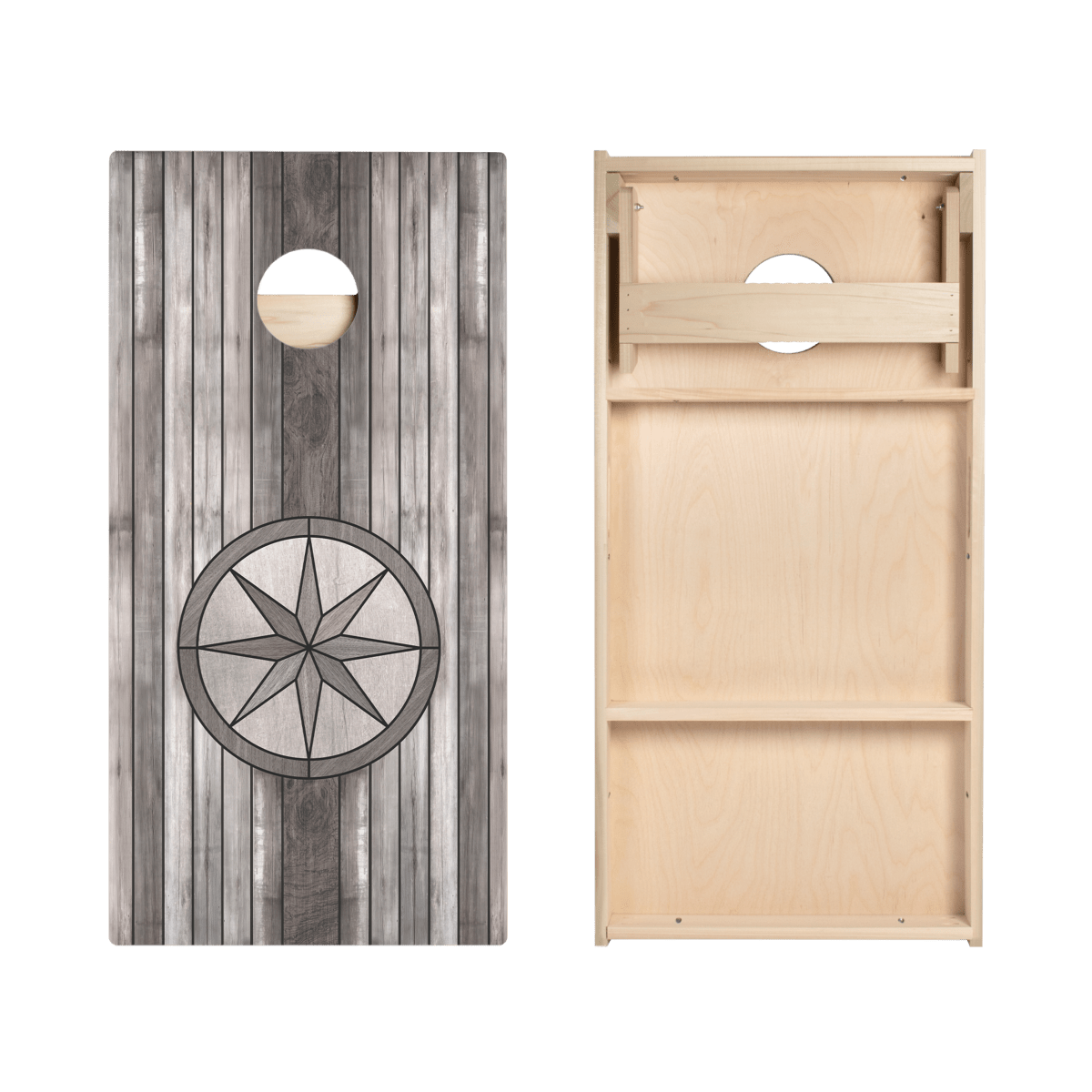 Gray Wood Compass Star Cornhole Boards, - American Cornhole Association