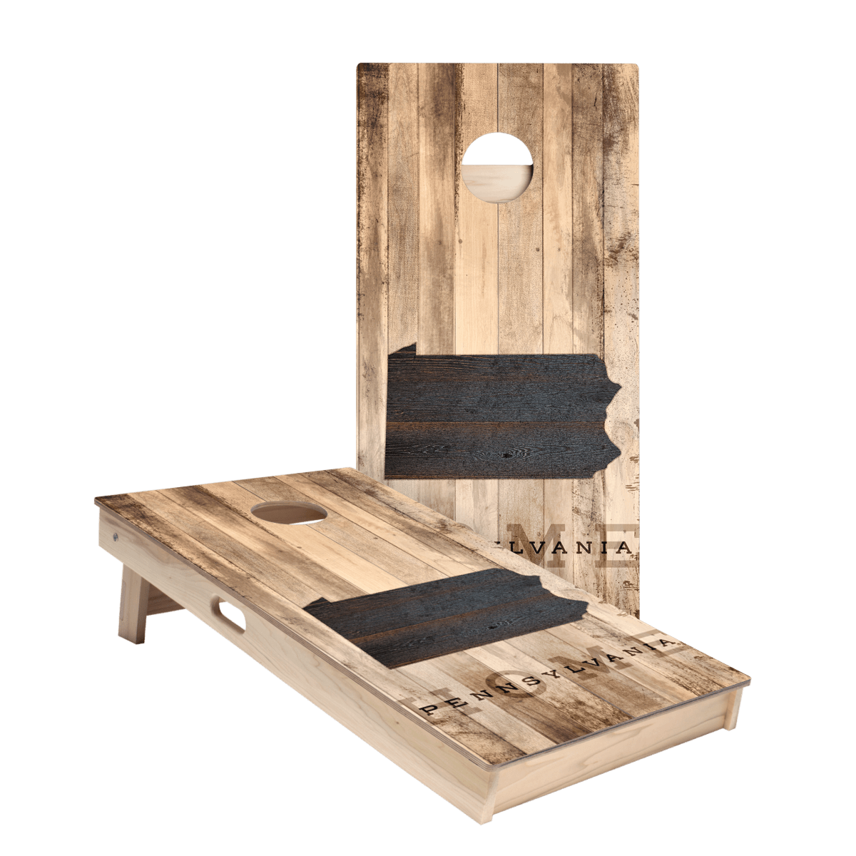 Home State Rustic Wood Pennsylvania Star Cornhole Boards - ACA - 000356 | American Cornhole Association