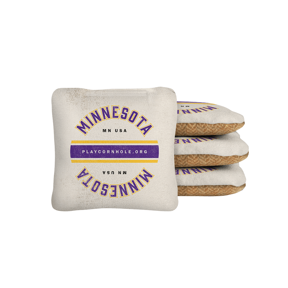 Cornhole bags with 'Minnesota MN USA' text on a white background