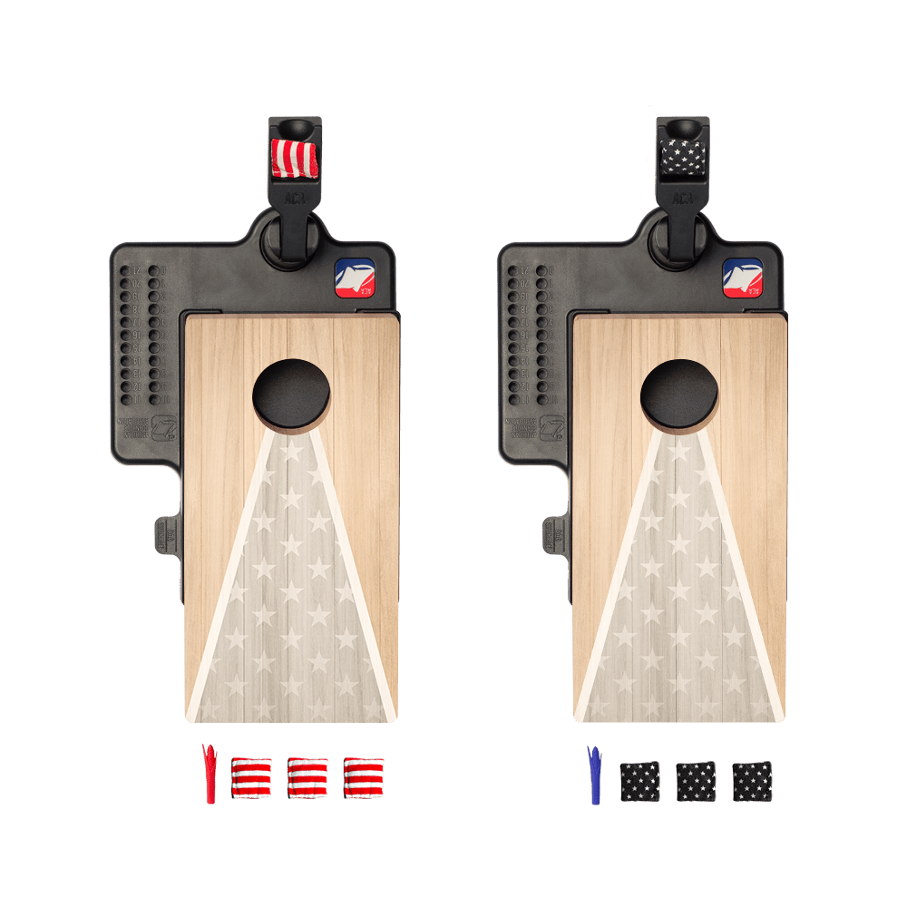 Natural Wood Triangle Flag Double Chuck Mini Cornhole Tabletop Game, - American Cornhole Association