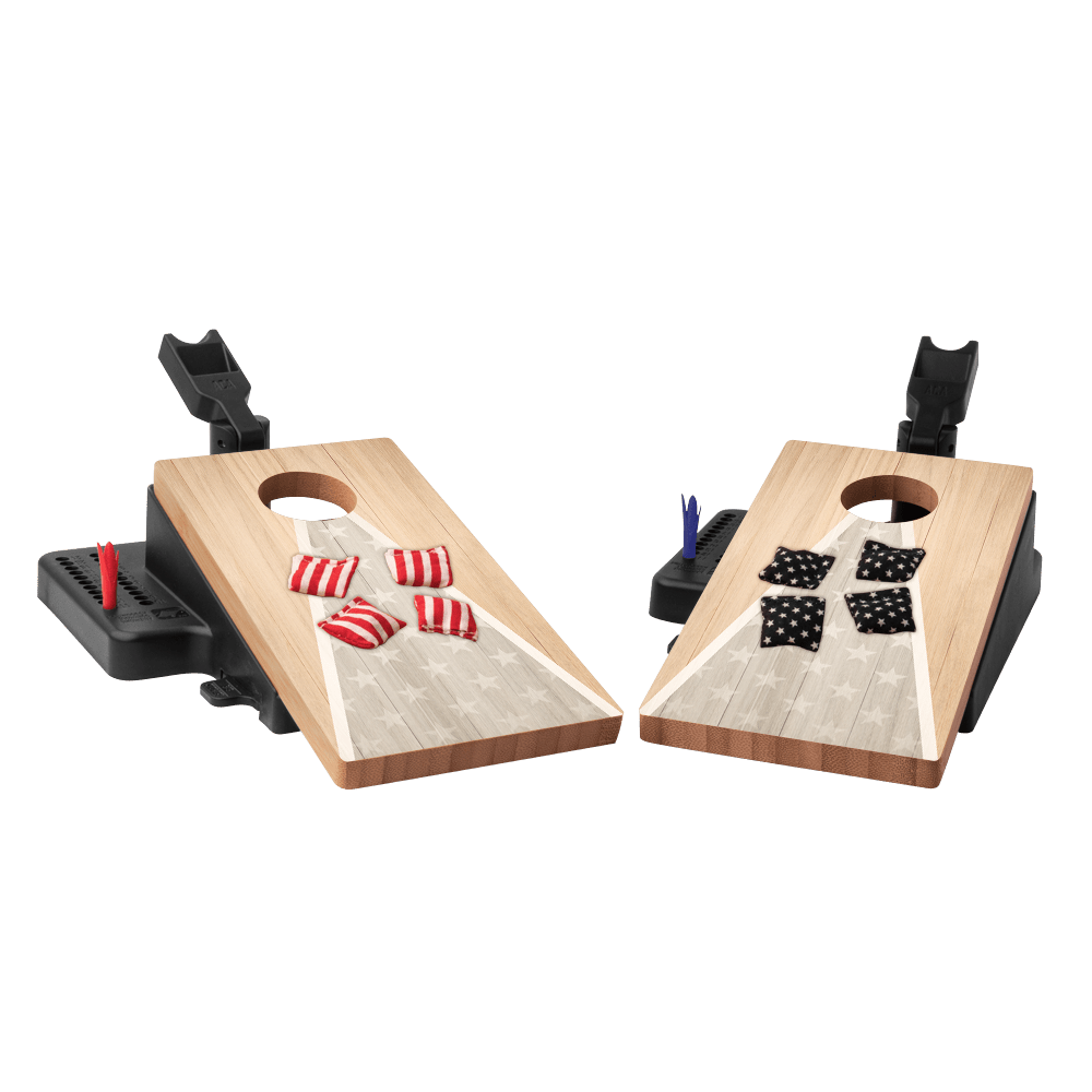Natural Wood Triangle Flag Double Chuck Mini Cornhole Tabletop Game, - American Cornhole Association