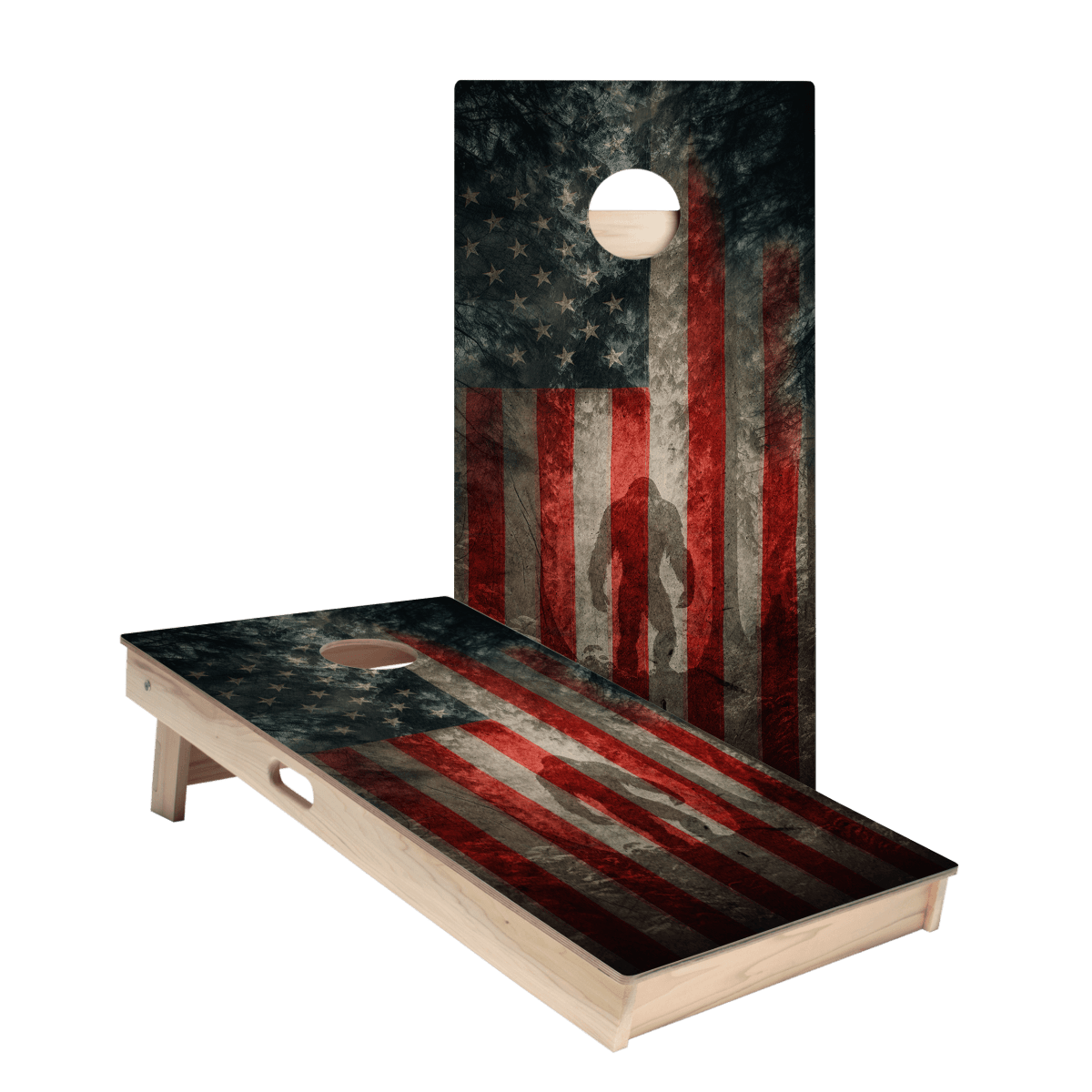Patriotic USA Flag Sasquatch Star Cornhole Boards, - American Cornhole Association
