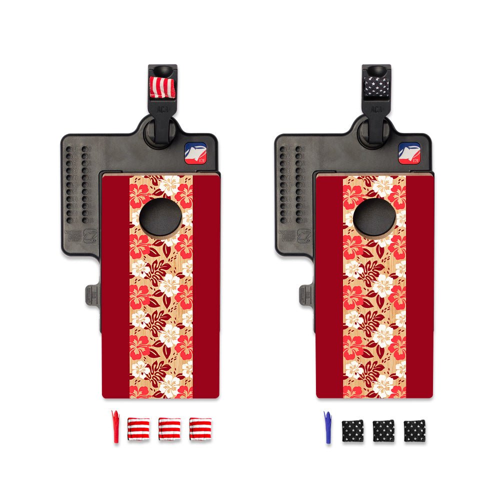 Red Hibiscus Double Chuck Mini Cornhole Tabletop Game, - American Cornhole Association