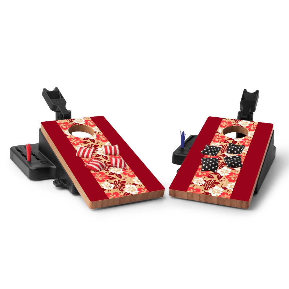 Red Hibiscus Double Chuck Mini Cornhole Tabletop Game, - American Cornhole Association