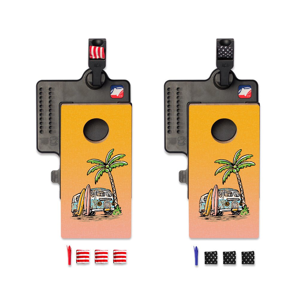 Retro Beach Double Chuck Mini Cornhole Tabletop Game, - American Cornhole Association