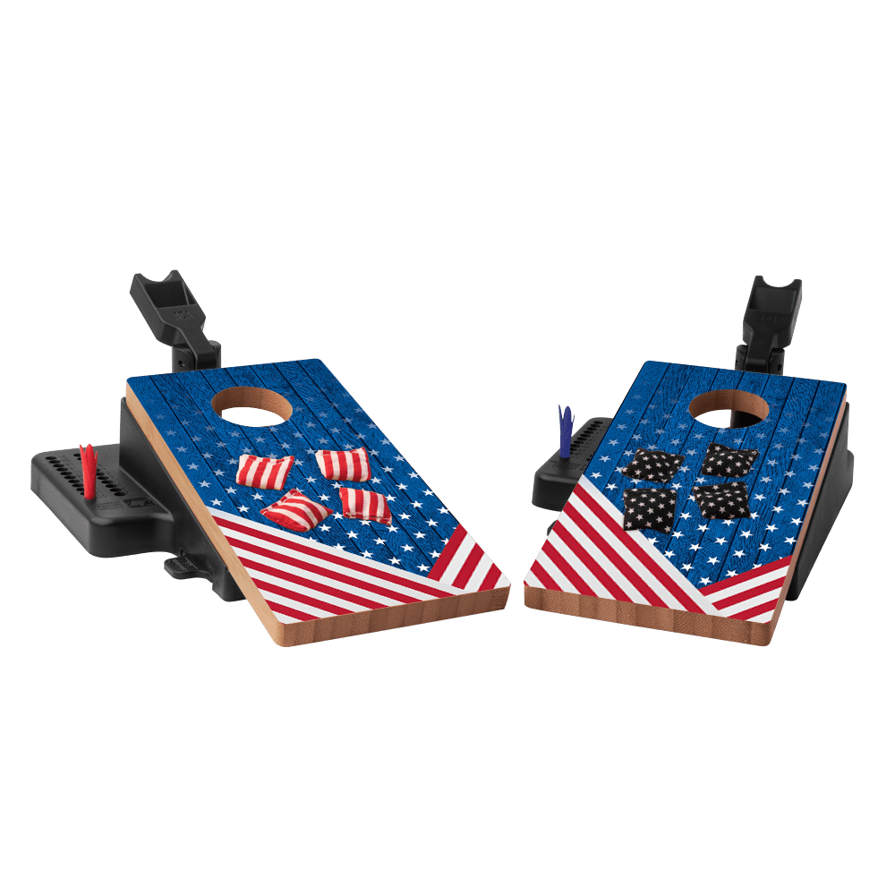 Wooden American Flag Double Chuck Mini Cornhole Tabletop Game, - American Cornhole Association