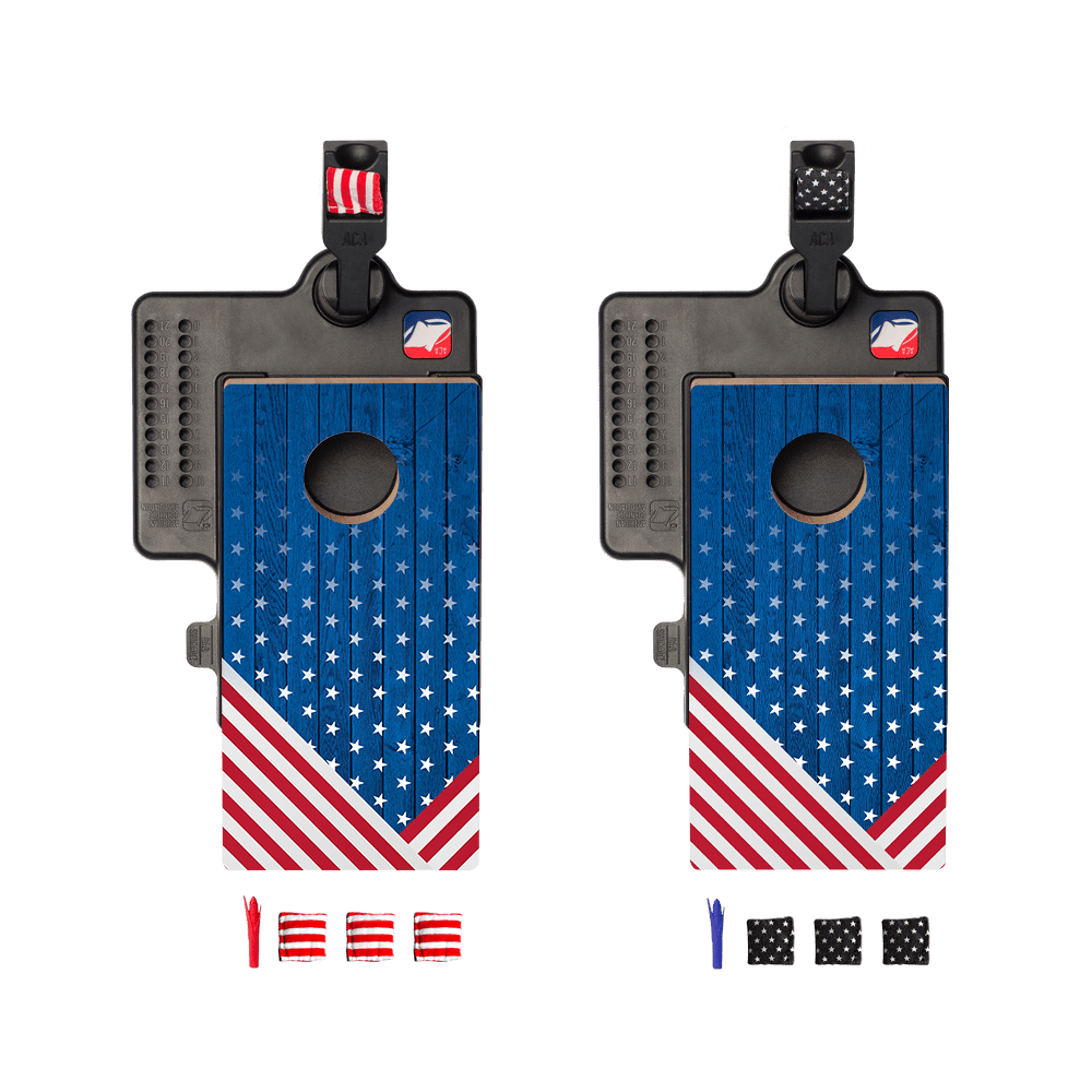 Wooden American Flag Double Chuck Mini Cornhole Tabletop Game, - American Cornhole Association