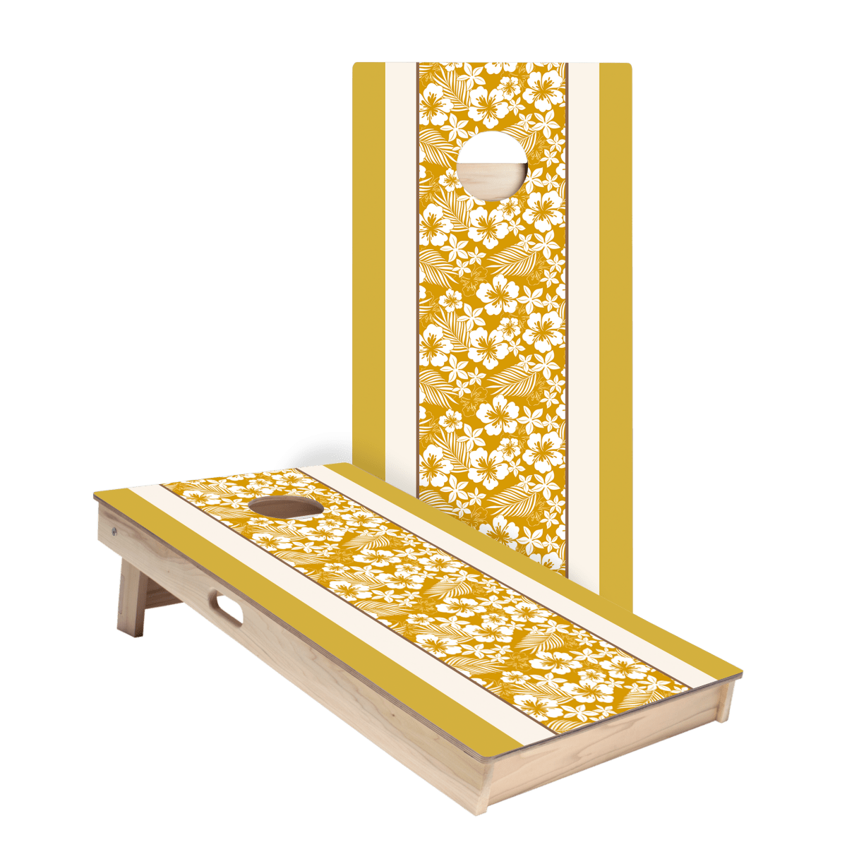 Yellow Hawaiian Hibiscus Star Cornhole Boards, - American Cornhole Association