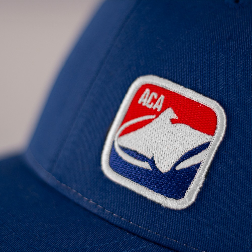 ACA Royal Blue/White Richardson Snapback Trucker Hat with Square ACA Logo Patch