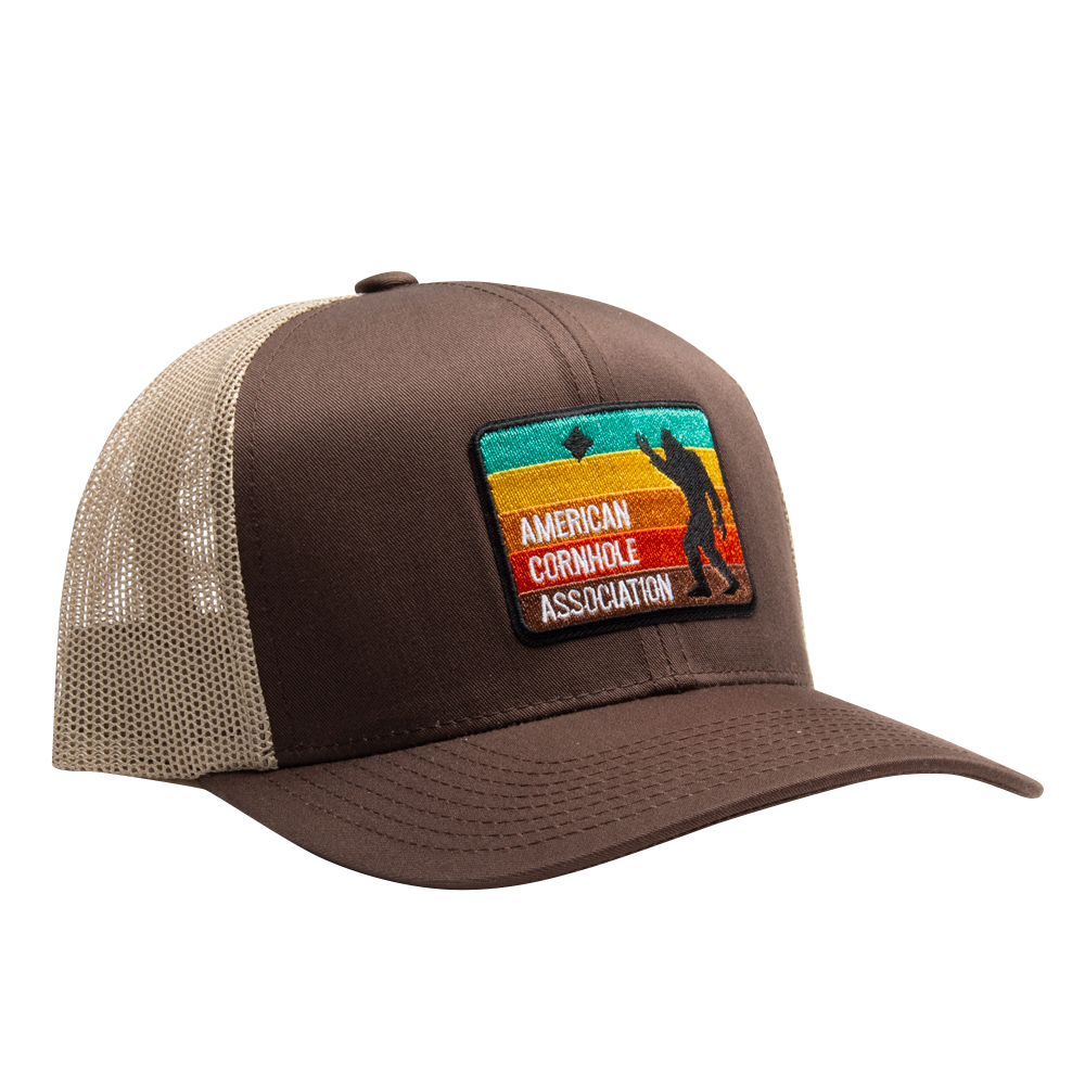 ACA Brown/Tan Pacific Snapback Trucker Hat with Retro Sasquatch Patch