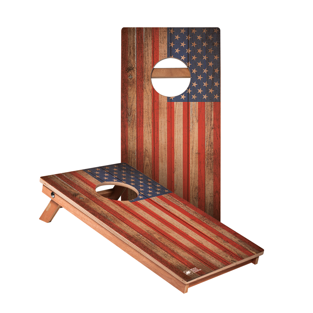 Distressed Wood Flag Backyard 1200 Cornhole Boards