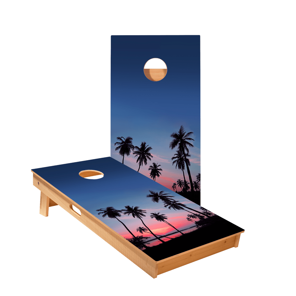 Palm Tree Sunset Star Cornhole Boards - ACA - 000042 | American Cornhole Association