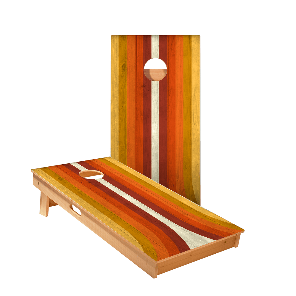 Retro Orange Curved Stripes Star Cornhole Boards - ACA - 000300 | American Cornhole Association